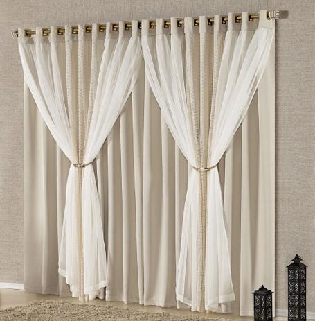 Cortina Rússia 4,00m x 2,70m Bege Tecido Microfibra com Voal e Renda Moderna - Decorativa é boa?