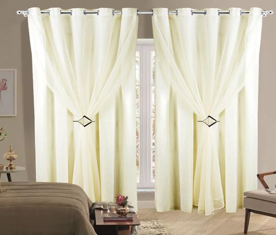 cortina sala ou quarto 3 00m x 2 50m tecido microfibra e voil palha com fivelas cromadas ibitinga decora