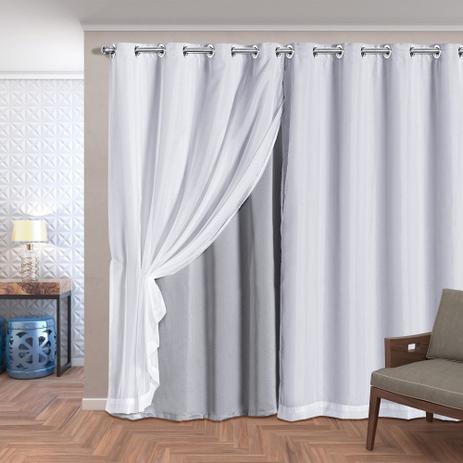 Cortina Tecido Blackout com Voil 2,80 m x 2,30 m - Gelo - ECasa Menor preço em Cortina Tecido Blackout com Voil 2,80 m x 2,30 m - Gelo - ECasa
