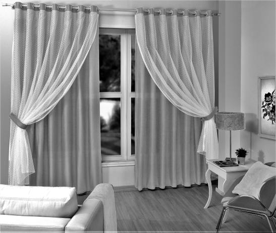 Cortina tecido com renda 3,00 x 2,70 com ilhós - cinza - Casa Menor preço em Cortina tecido com renda 3,00 x 2,70 com ilhós - cinza - Casa