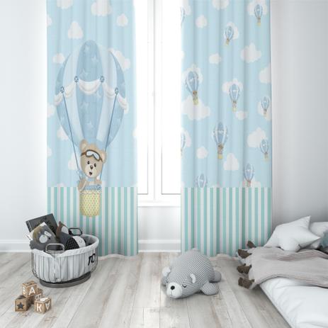 Cortina Tecido Oxford Quarto Infantil Ursinho Baloeiro Azul - 140x220cm - Fabrika de Festa Menor preço em Cortina Tecido Oxford Quarto Infantil Ursinho Baloeiro Azul - 140x220cm - Fabrika de Festa