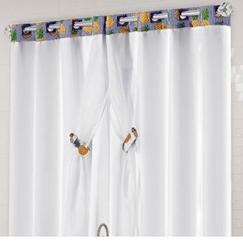 Cortina Tropical abacaxi Branca para cozinha para varão de 2 metros - Bege estampada - Vb Menor preço em Cortina Tropical abacaxi Branca para cozinha para varão de 2 metros - Bege estampada - Vb