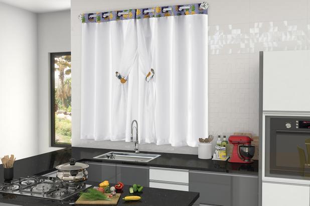 Cortina Tropical de Cozinha 2,00m X 1,50m. Abacaxi Branca - Home fernandes Menor preço em Cortina Tropical de Cozinha 2,00m X 1,50m. Abacaxi Branca - Home fernandes