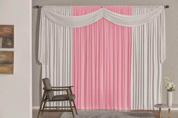 Cortina Versátil para Varão Simples 3 metros Rosa/Branco - Brastuk Menor preço em Cortina Versátil para Varão Simples 3 metros Rosa/Branco - Brastuk