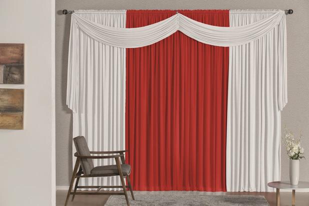 Cortina Versátil para Varão Simples 4 metros Vermelho/Branco - Brastuk Menor preço em Cortina Versátil para Varão Simples 4 metros Vermelho/Branco - Brastuk