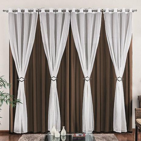 Cortina Voil Tabaco e Branco 3,00 x 1,70 para Varão Simples 2,00 Metros - Rose jordão cortinas Menor preço em Cortina Voil Tabaco e Branco 3,00 x 1,70 para Varão Simples 2,00 Metros - Rose jordão cortinas