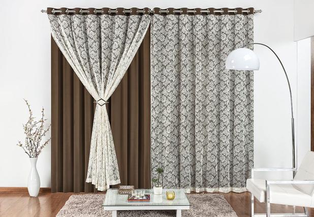 Cortina Yasmin 4 Metros Tabaco Tecido Malha Com Renda Floral Sala ou Quarto - Rose Menor preço em Cortina Yasmin 4 Metros Tabaco Tecido Malha Com Renda Floral Sala ou Quarto - Rose