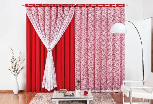 Cortina Yasmin Malha C/Renda Vermelho 3,00m x 2,50m - Rose jordão Menor preço em Cortina Yasmin Malha C/Renda Vermelho 3,00m x 2,50m - Rose jordão