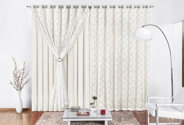 Cortina Yasmin para varão simples 2m Palha - Rose jordão Menor preço em Cortina Yasmin para varão simples 2m Palha - Rose jordão