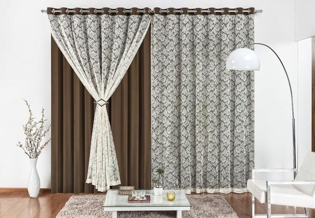 Cortina Yasmin para varão simples 4m x 2,50m Tabaco - Rose jordão Menor preço em Cortina Yasmin para varão simples 4m x 2,50m Tabaco - Rose jordão