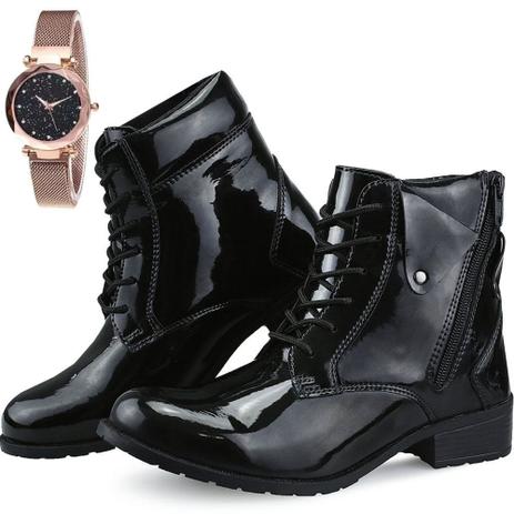 coturno feminino envernizado