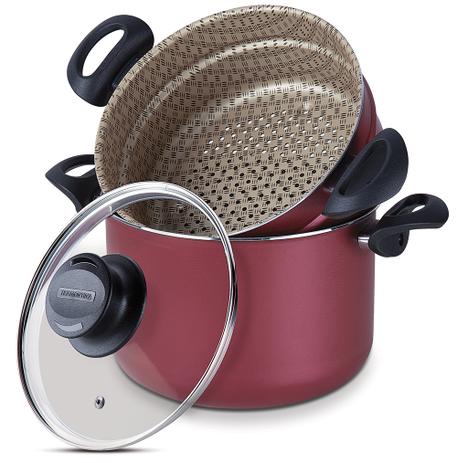 Cozi-vapore Antiaderente com Tampa de Vidro Paris Tramontina - Vermelho / 22 Cm / 6.0 Lt Menor preço em Cozi-vapore Antiaderente com Tampa de Vidro Paris Tramontina - Vermelho / 22 Cm / 6.0 Lt