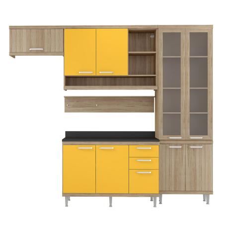 Cozinha 6 Módulos 9 Portas 3 Gavetas Argila E Amarelo Multimóveis Menor preço em Cozinha 6 Módulos 9 Portas 3 Gavetas Argila E Amarelo Multimóveis