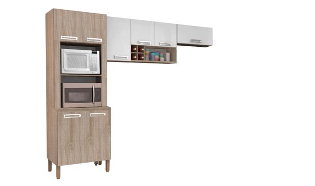 Cozinha Ametista 3 Peças C4 Nogal / Branco - Kits Paraná Menor preço em Cozinha Ametista 3 Peças C4 Nogal / Branco - Kits Paraná