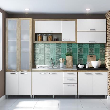 Menor preço em Cozinha Compacta 12 Portas C/ Vidro Balcão Tamp Pt 5718 Bra/Argila - Multimóveis