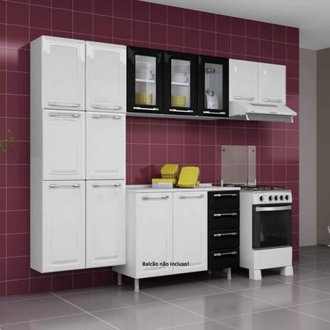 Cozinha Compacta 3 Peças Criativa 11 Portas Criativa Itatiaia Branco/Preto Menor preço em Cozinha Compacta 3 Peças Criativa 11 Portas Criativa Itatiaia Branco/Preto