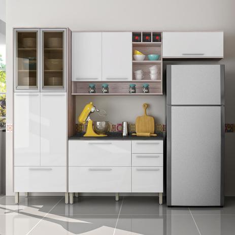 Cozinha Compacta 4 Peças Class 2 Nesher Móveis Branco/Madeirado Menor preço em Cozinha Compacta 4 Peças Class 2 Nesher Móveis Branco/Madeirado