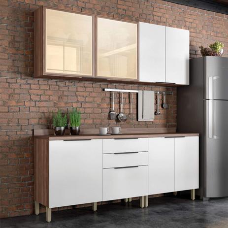 Cozinha Compacta 4 Peças Donna Nesher Móveis Branco/Madeirado Menor preço em Cozinha Compacta 4 Peças Donna Nesher Móveis Branco/Madeirado