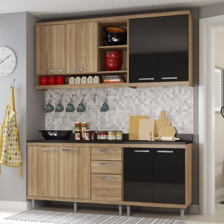 Cozinha Compacta 4 Peças Sicília S10T Multimóveis Argila/Preto Menor preço em Cozinha Compacta 4 Peças Sicília S10T Multimóveis Argila/Preto