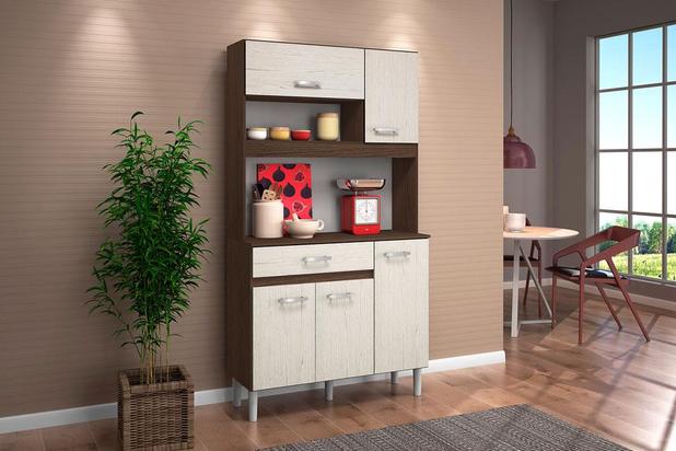 Cozinha Compacta 5 Portas Kit Magazin 90 Amêndoa/Arezzo - Nicioli Menor preço em Cozinha Compacta 5 Portas Kit Magazin 90 Amêndoa/Arezzo - Nicioli
