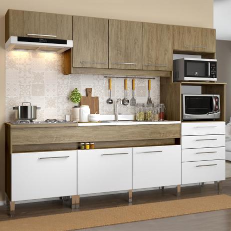 Cozinha Compacta 8 Portas 4 Gavetas Co780 Wood/Branco - Decibal Menor preço em Cozinha Compacta 8 Portas 4 Gavetas Co780 Wood/Branco - Decibal