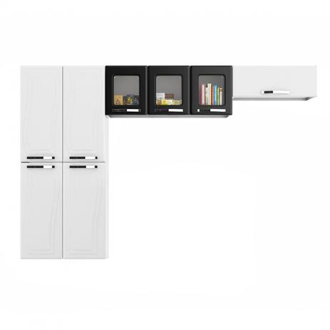 Cozinha Compacta Aço em L 3 Peças 8 Portas Paraty Glass Colormaq Branco/Preto Menor preço em Cozinha Compacta Aço em L 3 Peças 8 Portas Paraty Glass Colormaq Branco/Preto