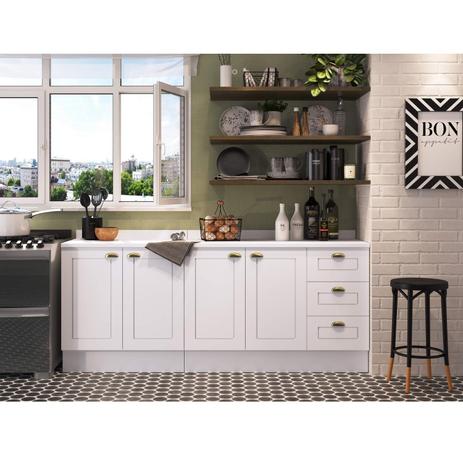 Cozinha Compacta Americana com Prateleiras Siena Móveis Branco/Moka Menor preço em Cozinha Compacta Americana com Prateleiras Siena Móveis Branco/Moka