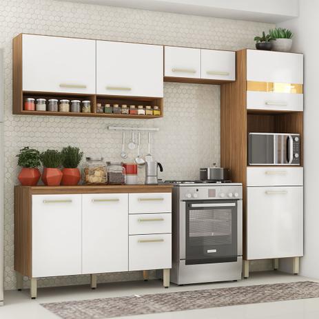 Cozinha Compacta Bahia com Balcão para Pia + Armário Aéreo Amêndola/ Branco - Bela Móveis - Demóbile Menor preço em Cozinha Compacta Bahia com Balcão para Pia + Armário Aéreo Amêndola/ Branco - Bela Móveis - Demóbile