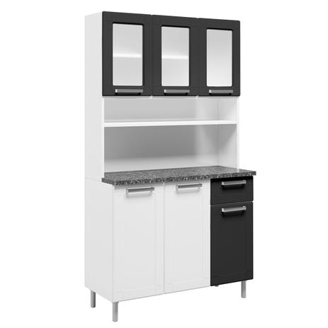 Cozinha Compacta Bertolini Múltipla 6 Portas Branca/Preta Com Vidro Menor preço em Cozinha Compacta Bertolini Múltipla 6 Portas Branca/Preta Com Vidro