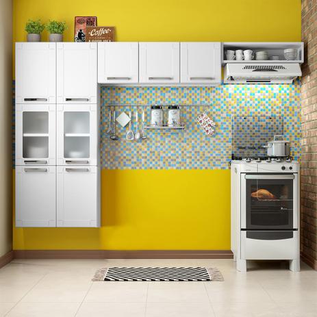 Cozinha Compacta Bertolini Múltipla 9 Portas Branca Com Vidro Menor preço em Cozinha Compacta Bertolini Múltipla 9 Portas Branca Com Vidro
