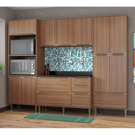 Cozinha Compacta Calábria com Balcão, Paneleiro e Aéreo - Nogueira - Multimóveis Menor preço em Cozinha Compacta Calábria com Balcão, Paneleiro e Aéreo - Nogueira - Multimóveis