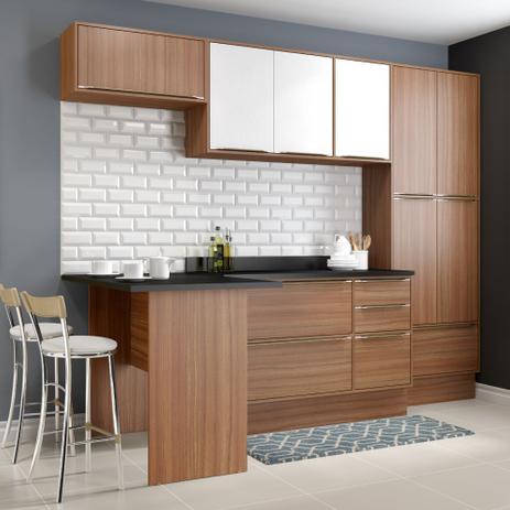 Cozinha Compacta Calábria Paneleiro, Bancada e Balcão 3 Gavetas - Nogueira/Branco - Multimóveis Menor preço em Cozinha Compacta Calábria Paneleiro, Bancada e Balcão 3 Gavetas - Nogueira/Branco - Multimóveis