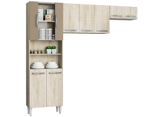 Cozinha Compacta com 9 Portas Sheila Essence/Brown - LC Móveis Menor preço em Cozinha Compacta com 9 Portas Sheila Essence/Brown - LC Móveis