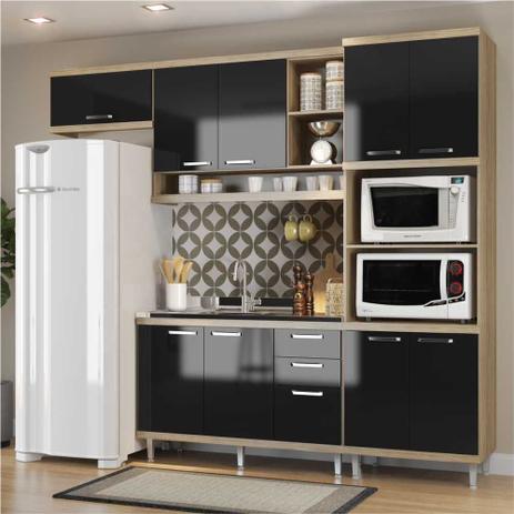 Cozinha Compacta Completa Multimóveis com 4 peças Sicília 5828 Argila/Preto Menor preço em Cozinha Compacta Completa Multimóveis com 4 peças Sicília 5828 Argila/Preto