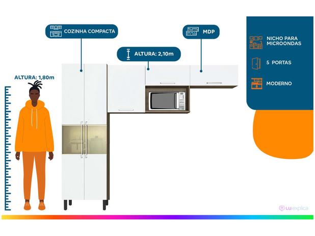Cozinha Compacta Itatiaia Madeira Lya - Nicho para Micro-ondas 5 Portas