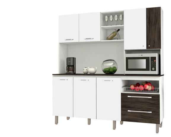 Cozinha Compacta Jade 07 Portas com tampo Branco / Petróleo - Kits Paraná Menor preço em Cozinha Compacta Jade 07 Portas com tampo Branco / Petróleo - Kits Paraná