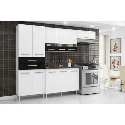 Cozinha compacta julia com porta de vidro paneleiro duplo armário e balcão - branco/preto - Fellicci Menor preço em Cozinha compacta julia com porta de vidro paneleiro duplo armário e balcão - branco/preto - Fellicci