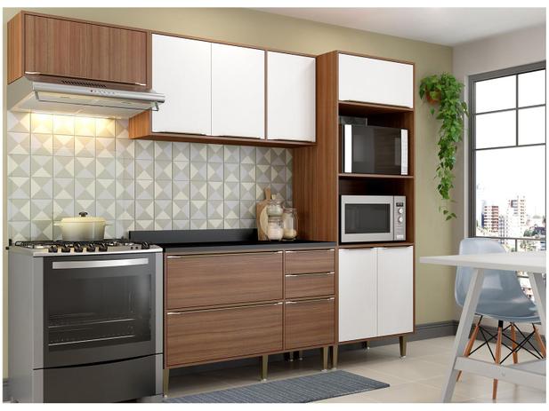 Cozinha Compacta Multimóveis Calábria com Balcão - Nicho para Forno e Micro-ondas 9 Portas 3 Gavetas