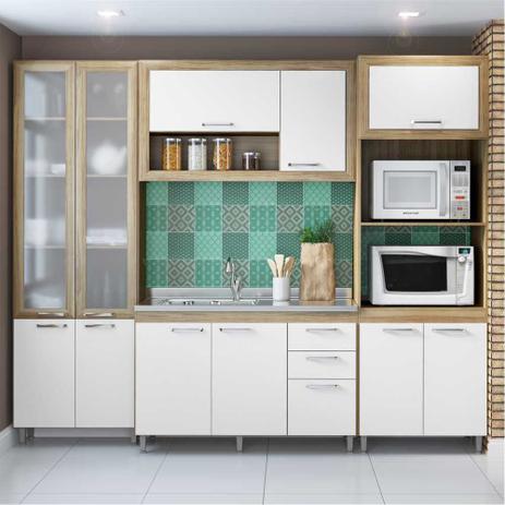 Cozinha Compacta Multimóveis Toscana 5712-VD Argila/Branco com Balcão para piá e 1 paneleiro de vidro e a torre quente - 11 Portas e 03 Gavetas Menor preço em Cozinha Compacta Multimóveis Toscana 5712-VD Argila/Branco com Balcão para piá e 1 paneleiro de vidro e a torre quente - 11 Portas e 03 Gavetas