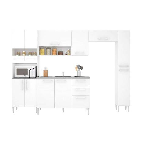 Cozinha Compacta Sabrina Branco Com Balcão P/ Cuba Sem Tampo E Paneleiro Simples - Poquema Menor preço em Cozinha Compacta Sabrina Branco Com Balcão P/ Cuba Sem Tampo E Paneleiro Simples - Poquema