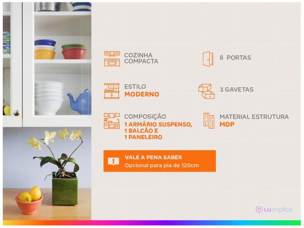 Cozinha Compacta SMP Viena com Balcão 8 Portas - 3 Gavetas