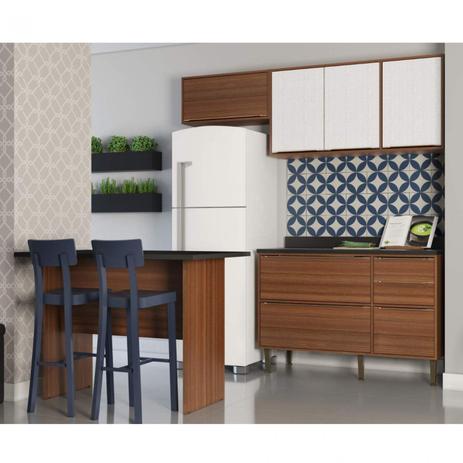 Cozinha Completa 5 Módulos 6 Portas e Rodapés Calábria Siena Móveis Nogueira/Branco Menor preço em Cozinha Completa 5 Módulos 6 Portas e Rodapés Calábria Siena Móveis Nogueira/Branco