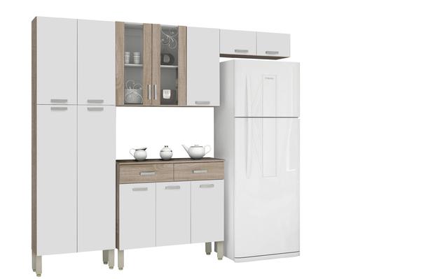 Cozinha Completa 9 Portas Alfa Top com Balcão Nogal / Branco - Kit's Paraná Menor preço em Cozinha Completa 9 Portas Alfa Top com Balcão Nogal / Branco - Kit's Paraná