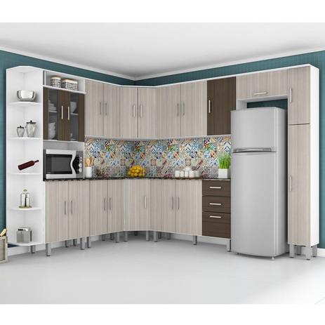 Cozinha Completa Modulada 10 Modulos Suiça Branca/Rovere/Amendoa Poliman Menor preço em Cozinha Completa Modulada 10 Modulos Suiça Branca/Rovere/Amendoa Poliman