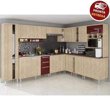 Cozinha Completa Modulada 12 Peças MAC - Carvalho/Bordo - Arte cas Menor preço em Cozinha Completa Modulada 12 Peças MAC - Carvalho/Bordo - Arte cas