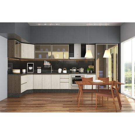 Cozinha Completa Modulada Kali 14 modulos em MDF Amendoa/Carvalho Griss parte 1/2 - Nicioli Menor preço em Cozinha Completa Modulada Kali 14 modulos em MDF Amendoa/Carvalho Griss parte 1/2 - Nicioli