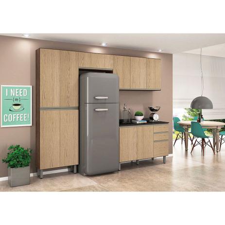 Cozinha Completa Modulada Kali Amêndoa Carvalho Gris Tok Em MDF 4 Módulos Nicioli Menor preço em Cozinha Completa Modulada Kali Amêndoa Carvalho Gris Tok Em MDF 4 Módulos Nicioli