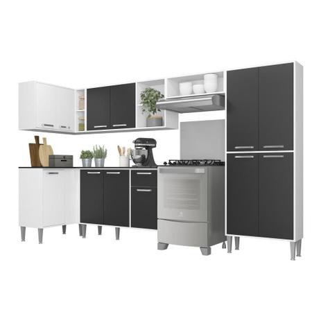 Cozinha Completa Multimóveis Xangai Zouk FG3162 com Armário e Balcão Branca/Preta Menor preço em Cozinha Completa Multimóveis Xangai Zouk FG3162 com Armário e Balcão Branca/Preta