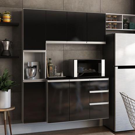 Cozinha Completa Poliman Móveis Laura - com Balcão 8 Portas 2 Gavetas - Preto Menor preço em Cozinha Completa Poliman Móveis Laura - com Balcão 8 Portas 2 Gavetas - Preto