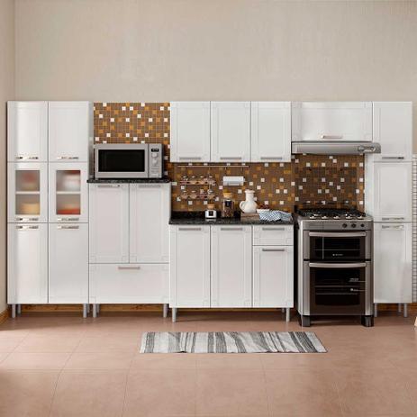 Cozinha de Aço Completa com 2 Paneleiros Vidro Temperado, Balcão e 2 Armários Aéreos Múltipla Bertolini Branco Menor preço em Cozinha de Aço Completa com 2 Paneleiros Vidro Temperado, Balcão e 2 Armários Aéreos Múltipla Bertolini Branco